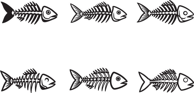 Set of fish skeleton icons vector