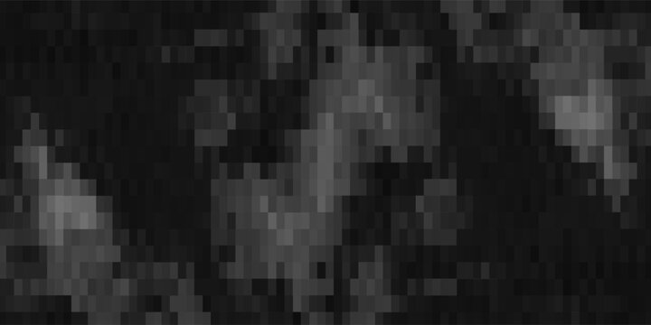 Pixel glitch background, monochrome digital noise texture. Random black and white square particles of abstract pixelated pattern. Distorted corrupted data in retro video game. Grainy geometric mosaic