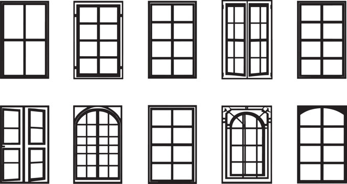 Diverse collection of rectangular window frame styles and grids