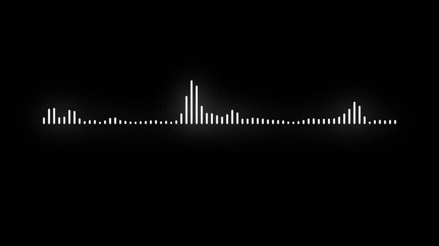 Sound wave pattern on black background audio visualizer waveform 4K loop animation, music audio waveform digital frequency white lines with alpha channel animation