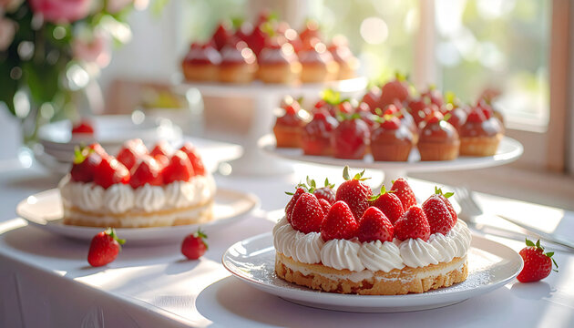 Mini strawberry tarts with fresh cream