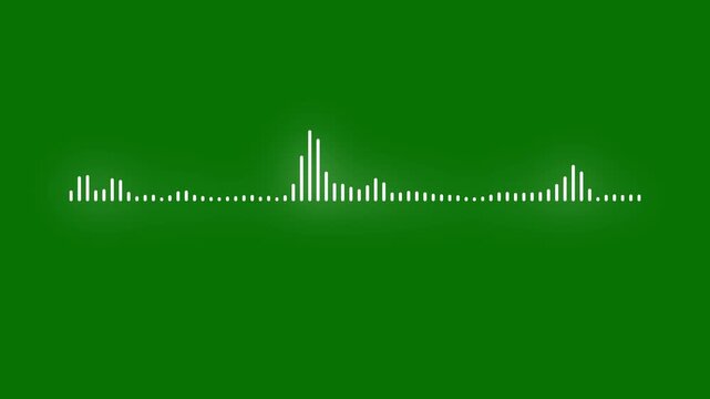 Sound wave pattern on green background audio visualizer waveform 4K loop animation, music audio waveform digital frequency white lines with alpha channel animation
