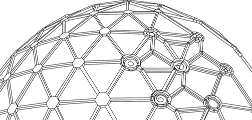 Geometric dome structure, geodesic pattern, metal framework, architectural design element © yamin678
