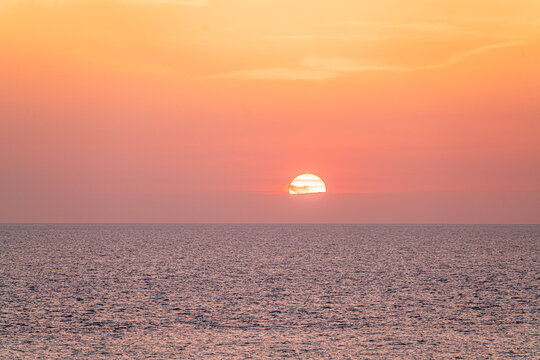 The scenic views of sunset at Aytap (iotape) is popular for camping, swimming in the natural caves, the local beaches, and the ancient ruins, located east of Alanya, in the Mediterranean Region, Turke