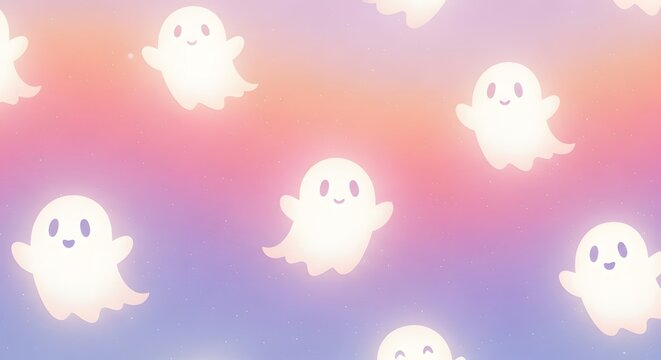 Cute ghost pattern background with soft pastel gradient