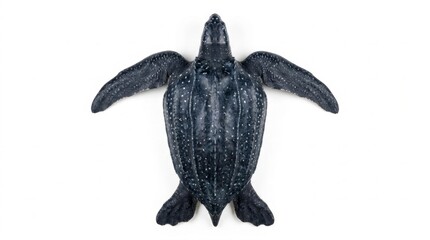 Fototapeta premium Leatherback Sea Turtle (Dermochelys coriacea) Isolated on White Background, Top View of Endangered Marine Reptile