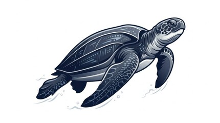 Fototapeta premium Detailed Vector Illustration of a Sea Turtle Swimming, Stylized Marine Life Graphic Isolated on White Background