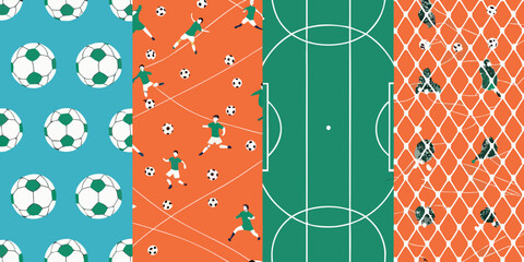 soccer themed graphic panels vector illustration football sports ball player field net © Debashis