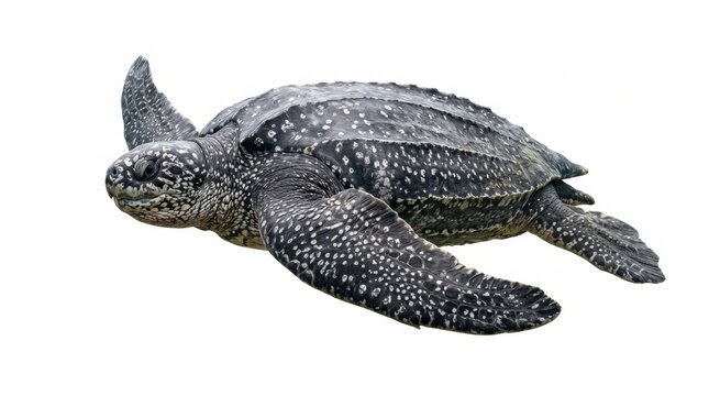 Leatherback Sea Turtle Swimming Isolated on White Background
