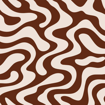 Organic seamless pattern. Brown wave background. Repeated coffee waves shape. Wavy stripe. Repeating chocolate swirl line. Abstract patern. Funny liquid shapes. Cocoa retro style. Vector illustration