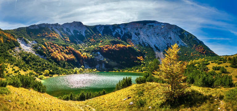 Sator Lake located below Sator Mountain in Bosnia and Herzegovina. Autumn landscape.