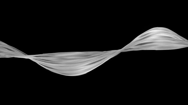 Flowing waves of translucent white create a mesmerizing motion effect, ideal for use as an abstract black background in various projects, This seamless loop captures elegance and tranquility