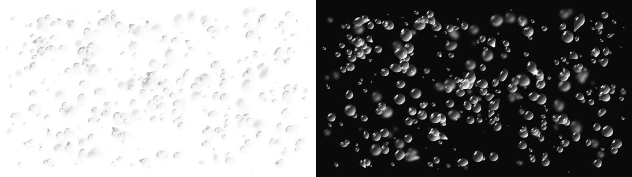A PNG image of Countless glistening transparent bubbles and water drops of varying shapes, creating a dynamic abstract texture on transparent background. on transparent background