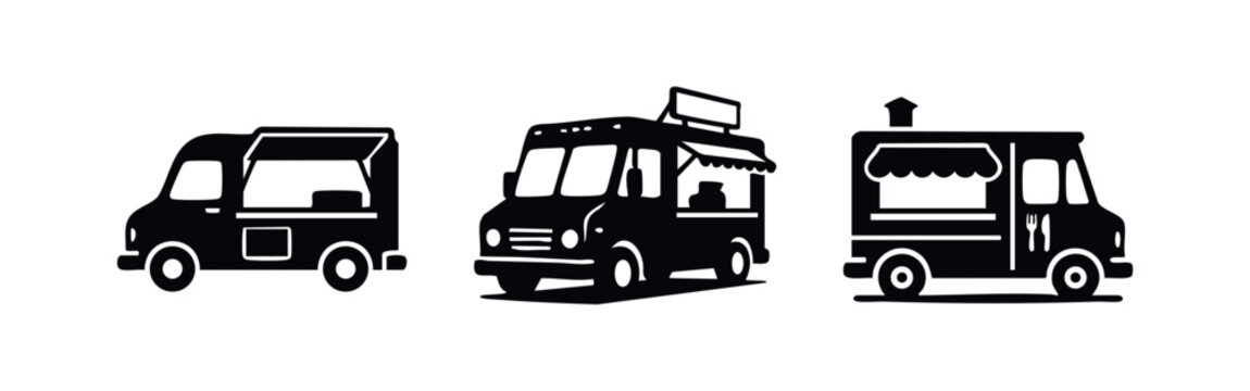 Set of Food Truck and Mobile Kitchen Icons