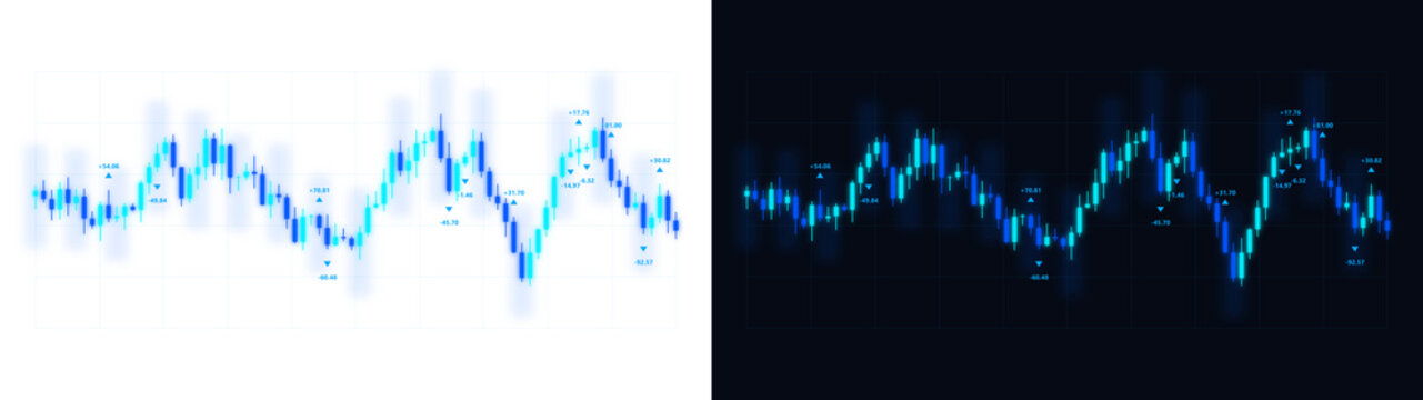 A PNG image of Professional financial candlestick chart displaying digital stock market fluctuations with changing numerical values for analytical trading on transparent background