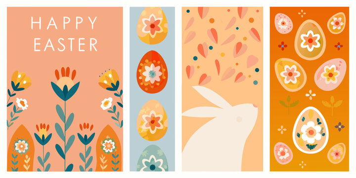 four vertical easter greeting cards with floral and bunny designs holiday spring