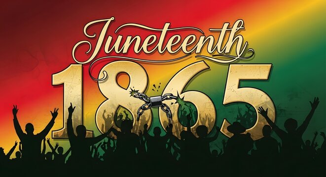Juneteenth Celebration Silhouette with 1865 Text Overlay