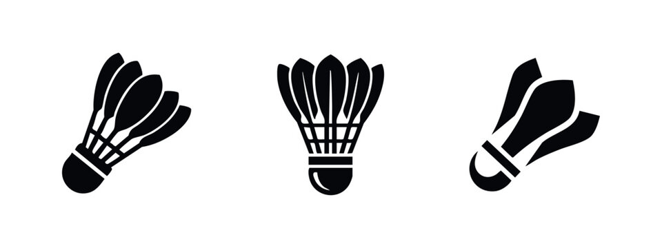 Three black icons of shuttlecocks for badminton