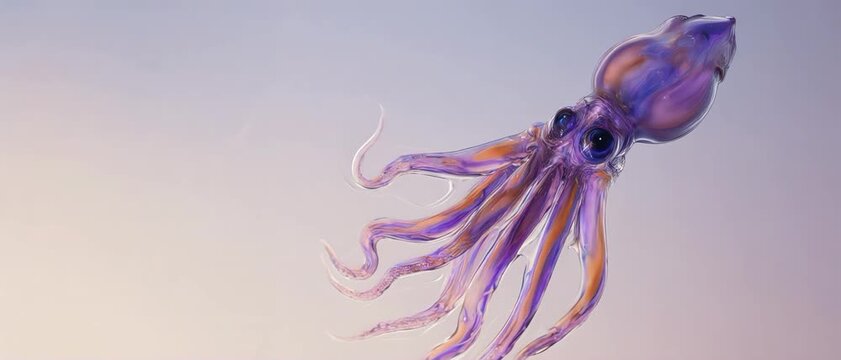 Abstract Translucent Watercolor Fluid Squid in Violet and Peach Shades