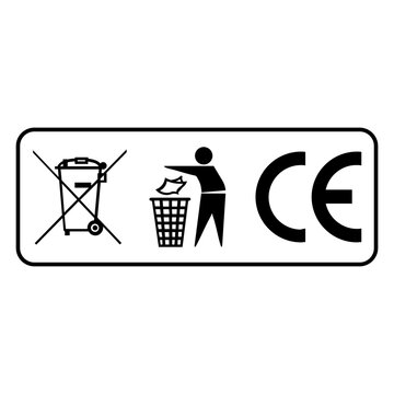 WEEE Crossed Bin Disposal and CE Conformity Symbol Strip for Electrical Equipment Packaging Regulatory Compliance and Environmenta