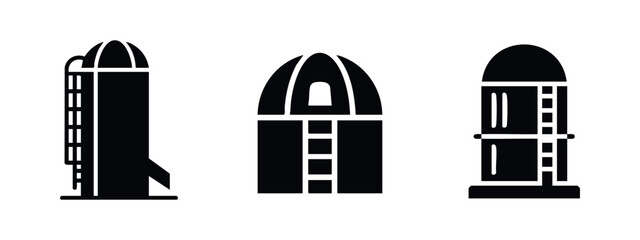 Agricultural Silo and Observatory Building Icons Set © Lili