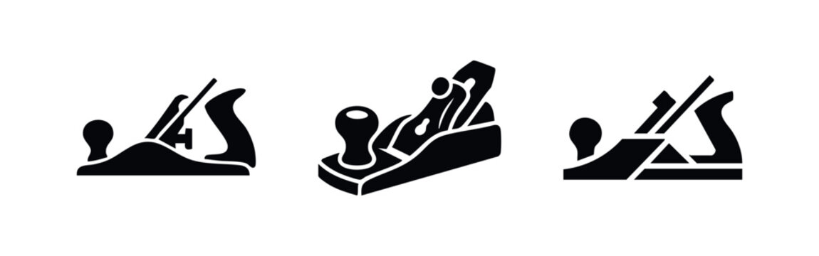 Three wood plane icons for carpentry and woodworking