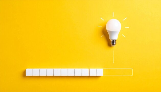 White lightbulb progress bar cubes innovation creativity concept