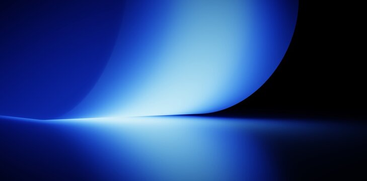 Gradient geometric background with curved cyan sweep and blue glow