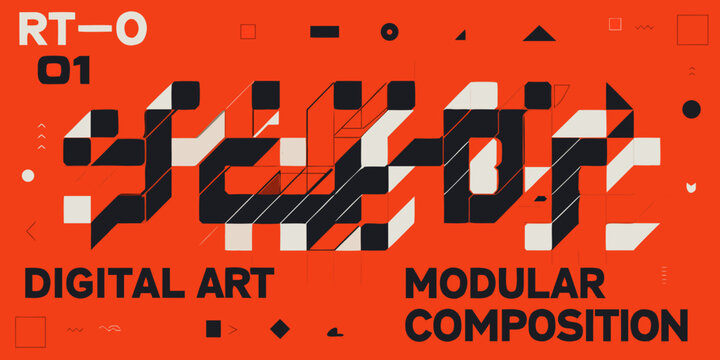geometric modular composition digital art on orange background abstract shapes pattern design