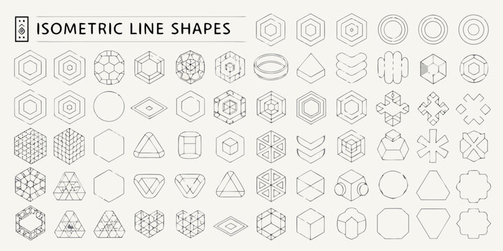 isometric line shapes collection on white background geometric pattern vector illustration design