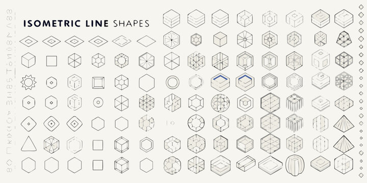 isometric line shapes collection on white background geometric pattern design vector illustration