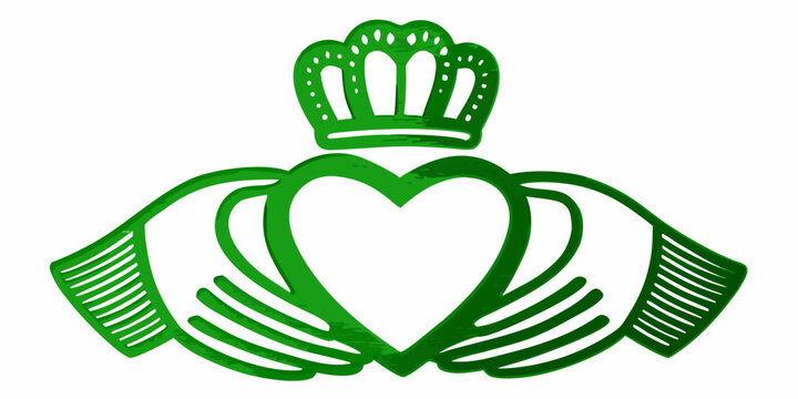 claddagh emblem with green hands holding heart symbol love loyalty friendship irish
