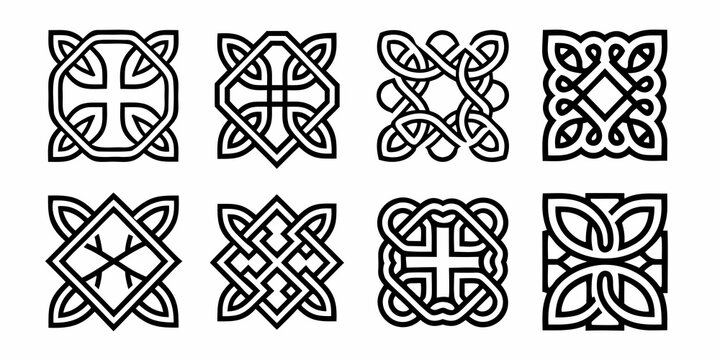 eight distinct celtic knot designs in black and white vector knots pattern