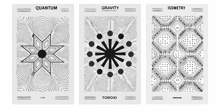 abstract science posters with monochromatic patterns quantum gravity isometry toroid geometric shapes