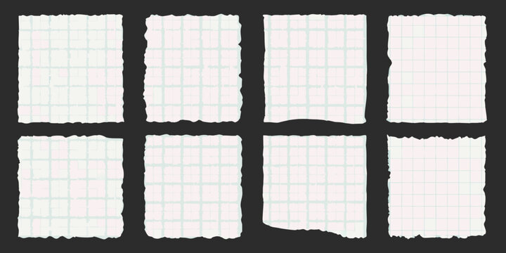 torn paper pieces with grid pattern on black background rectangular fragments edges