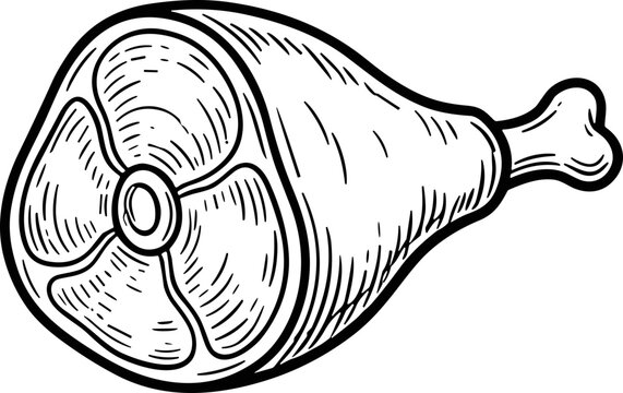 Hand-drawn illustration of a raw ham hock with bone
