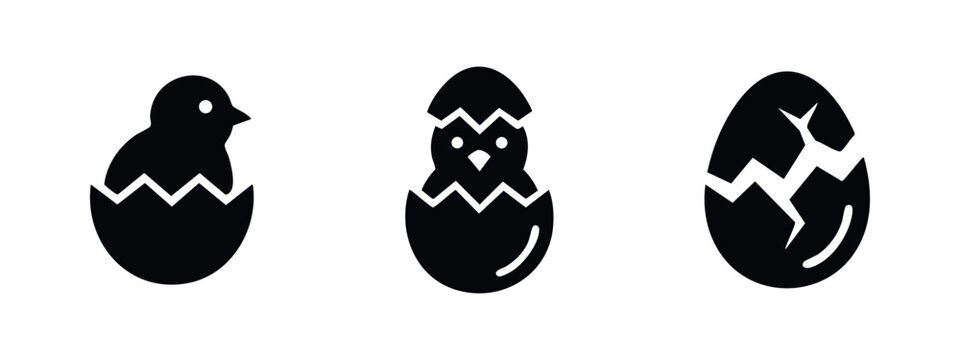 Easter Chick and Egg Icons: Hatching, Cracked