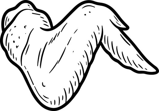 Chicken wing drawing, isolated on white background, hand-drawn sketch, food illustration