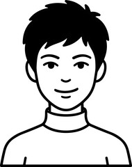Young man, simple illustration, profile portrait, smiling face, black and white vector art © Merah