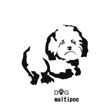 Vector drawing of a dog. Black and white gestalt design of a funny pet. Little doggy. Cute animal illustration. Postcard for International Dog Day. Drawing of an animal in the Gestalt style.