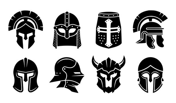 Warrior Helmet Icon Collection Inspired by Spartans Vikings and Medieval Knights