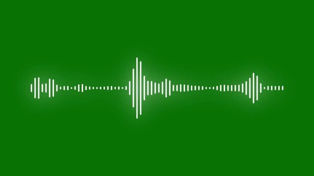 Audio wave animation isolated on green background. white lines Audio waveform with frequency animated. audio visualizer with alpha channel. Sound digital voice visualization 4K loop