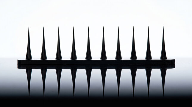 Sharp Black Spike Array with Symmetrical Reflection Abstract Background