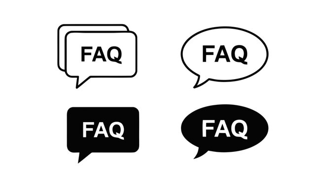 Vector illustration of set of faq speech bubble icons, frequently asked questions vector signs on a transparent background