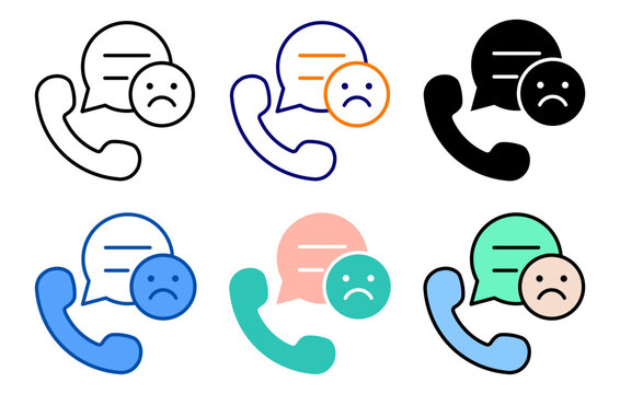 Icon bad service set featuring customer support, chatbot technology, ticket management, technical assistance, AI automation, live chat, etc.
