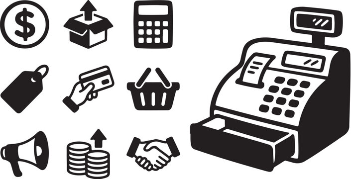 Cash Register and Ecommerce Icons in Black
