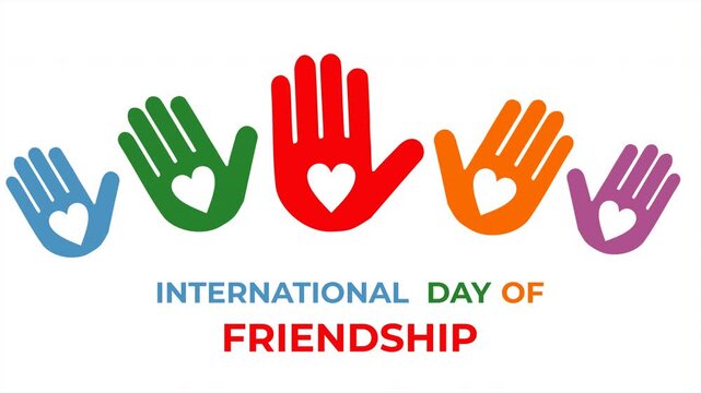 Five colorful handprints white heart shapes international day of human solidarity design. Ideal for promoting international day of human solidarity events and campaigns.