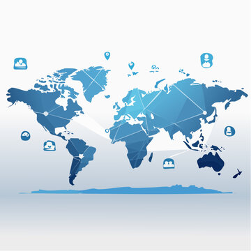 Abstract Digital World Map Showcasing Global Network Connections and Data Flow for Modern Communication and Technology