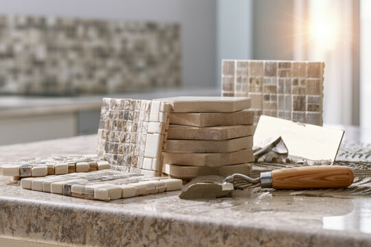 Tile Samples and Trowel on Kitchen Renovation Counter