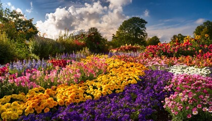 Obraz premium Colorful Flowerbed With A Wide Variety Of Flowers